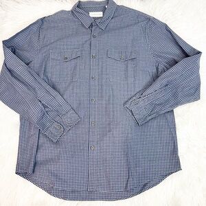 COASTAORO GRAY BLUE CHECK PLAID BUTTON FRONT LONG SLEEVE MENS SHIRT SZ XXL